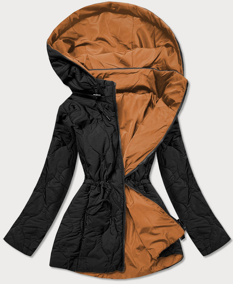 Černo-karamelová oboustranná dámská prošívaná bunda (MHM-W589BIG) odcienie brązu 46