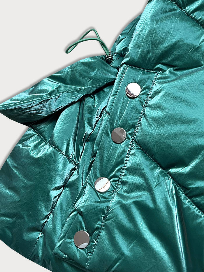 Zelená krátká metalická dámská bunda puffer (OMDL-022) odcienie zieleni S (36)