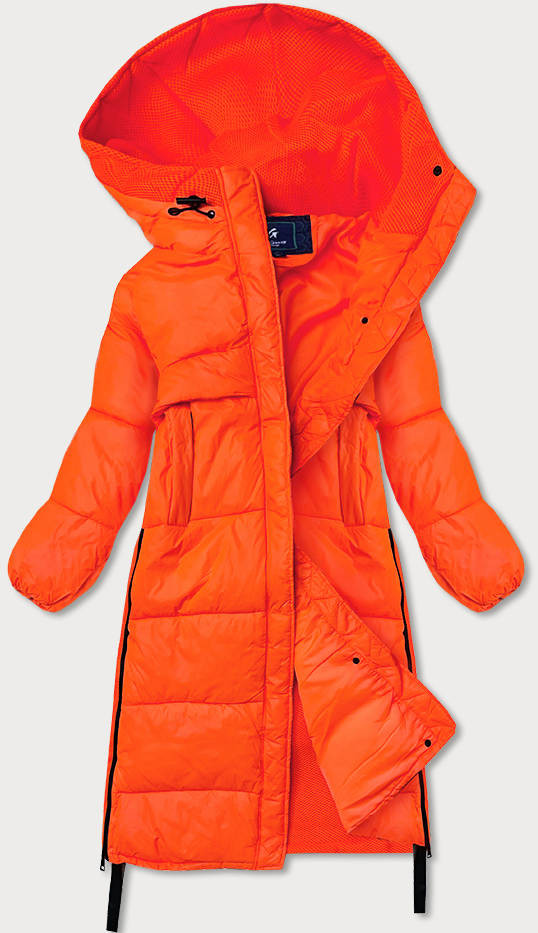 Neónovo oranžová dlhá zimná bunda z rôznych spojených materiálov (JIN-210) oranžová XL (42)