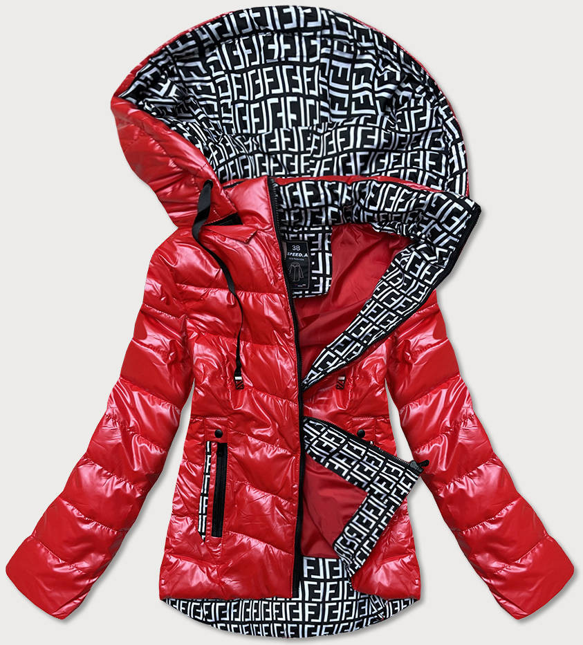 Lesklá červená bunda se vzorovanými vsadkami (W718) odcienie czerwieni XL (42)