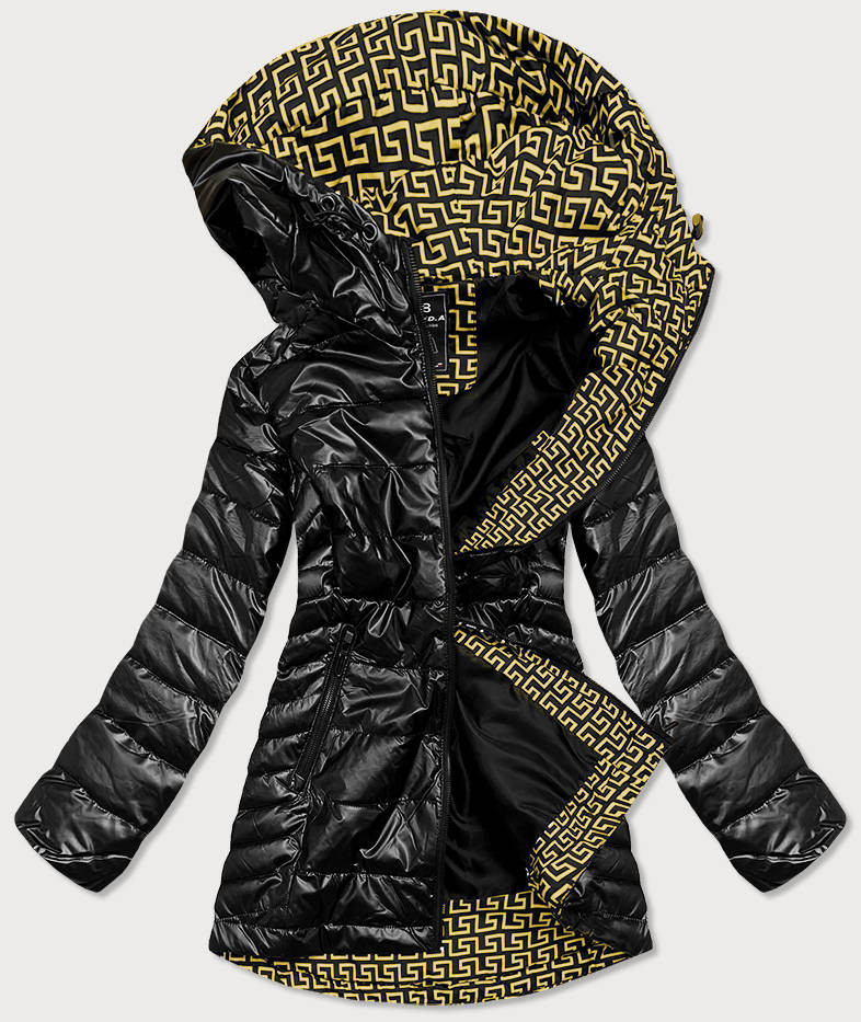Černá metalická dámská bunda s kapucí (W717) odcienie czerni XXL (44)