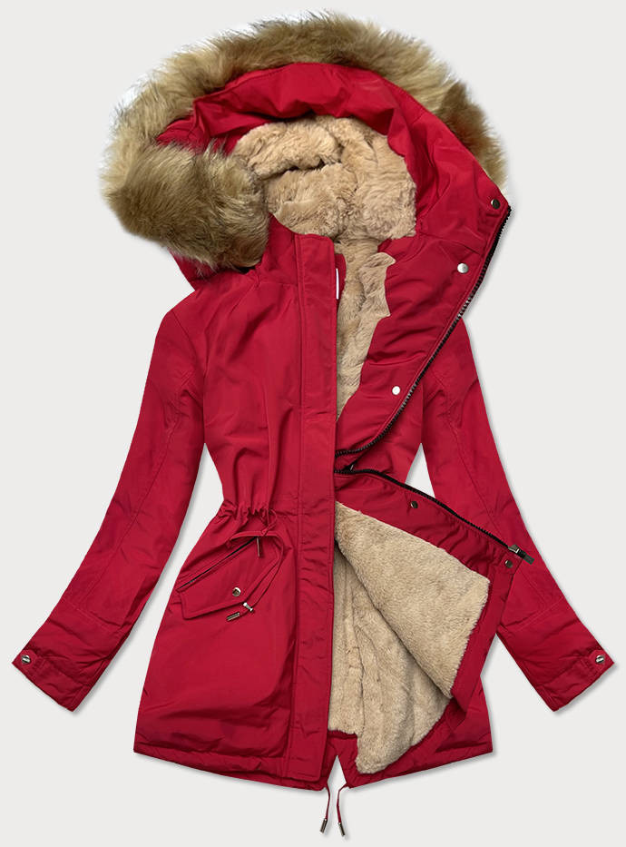 Červeno-béžová teplá dámska zimná bunda (W559) červená XXL (44)