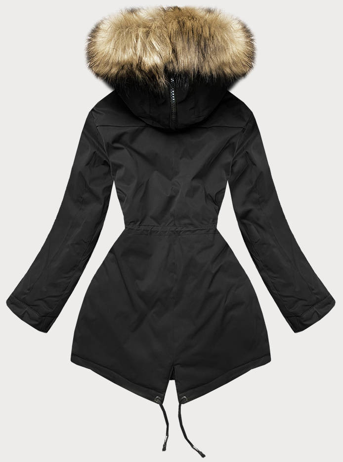 Černá dámská zimní prošívaná bunda s kožešinou (M-137) odcienie czerni XL (42)