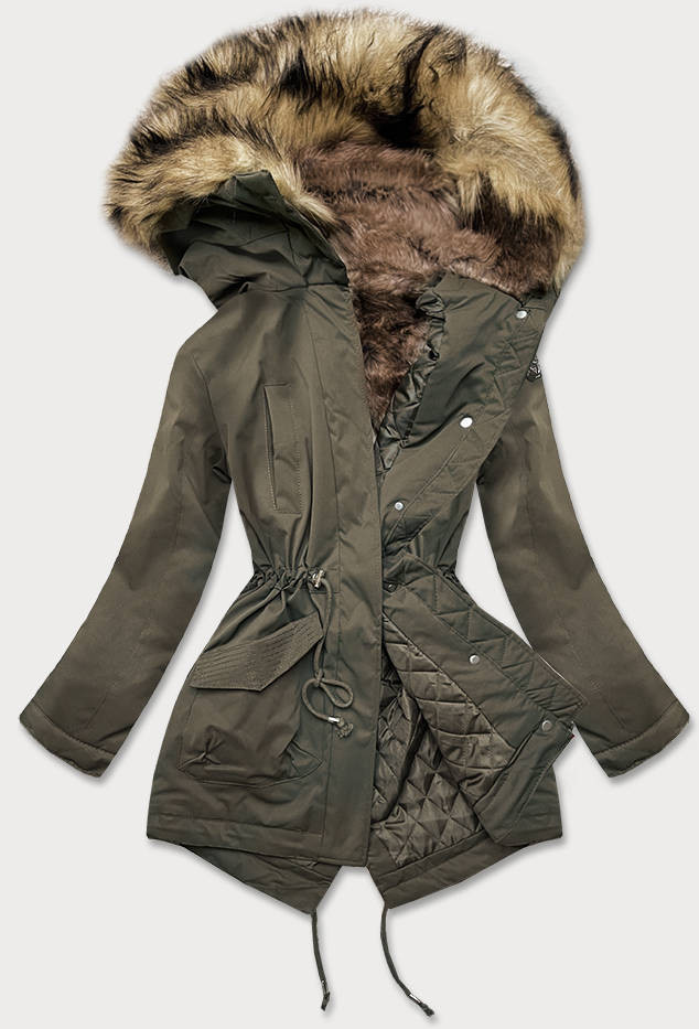 Dámská zimní prošívaná bunda v khaki barvě (M-137) khaki S (36)