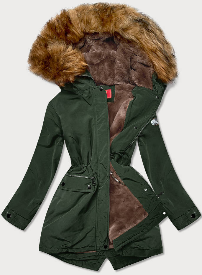 Zelená dámska zimná bunda "parka" s kožušinovou podšívkou (M21312) zielony L (40)