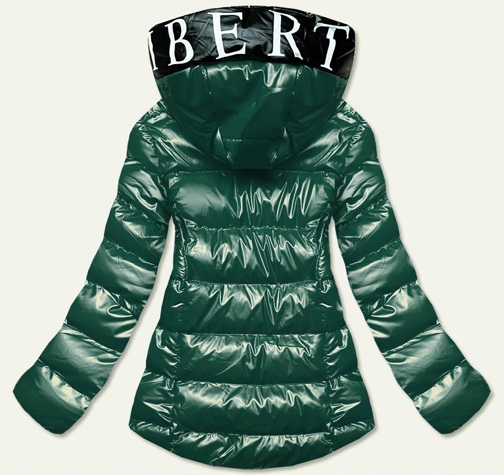 Zelená dámska metalická bunda s kapucňou (xw808x) odstíny černé S (36)