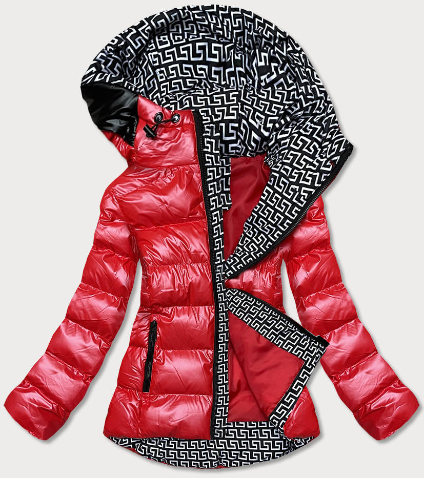 Levně Červená metalická dámská bunda s kapucí (XW808X) odcienie czerwieni S (36)