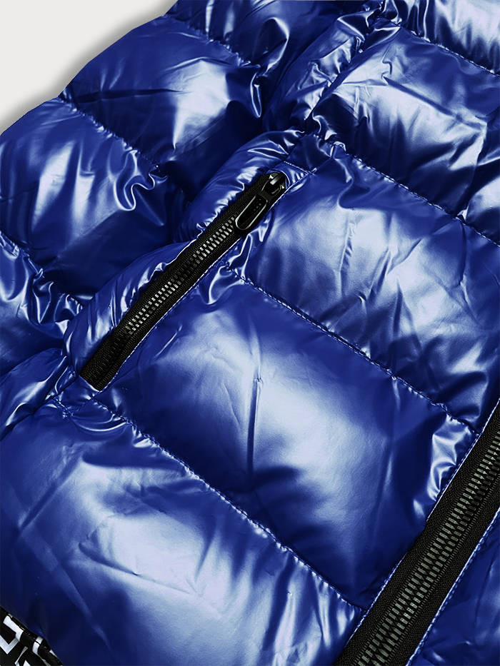 Levně Světle modrá metalická dámská bunda s kapucí (XW808X) odcienie niebieskiego L (40)