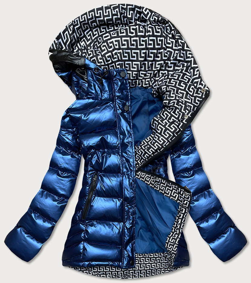 Levně Tmavě modro/bílá dámská prošívaná bunda s kapucí (XW817X) odcienie niebieskiego L (40)