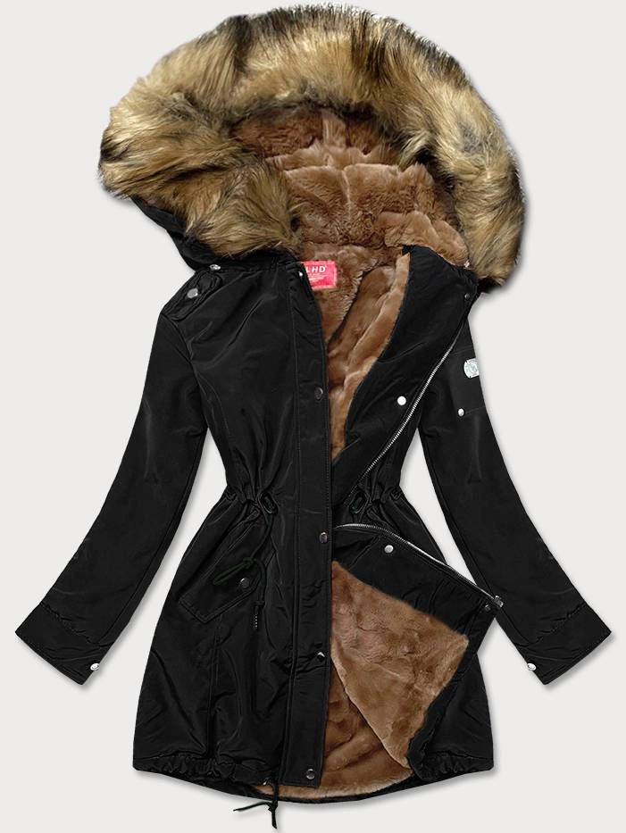 Čierna dámska bunda s kožušinovou podšívkou (m-21506) odstíny černé XXL (44)