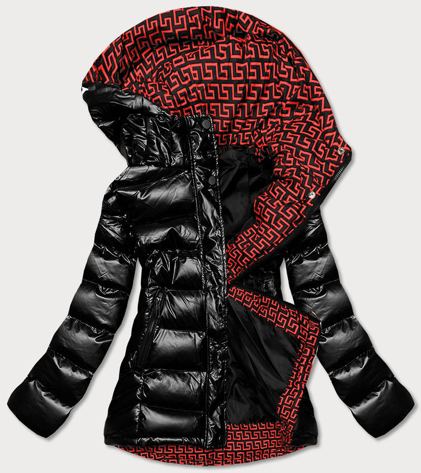 Černo/červená dámská prošívaná bunda s kapucí (XW817X) odcienie czerni XXL (44)
