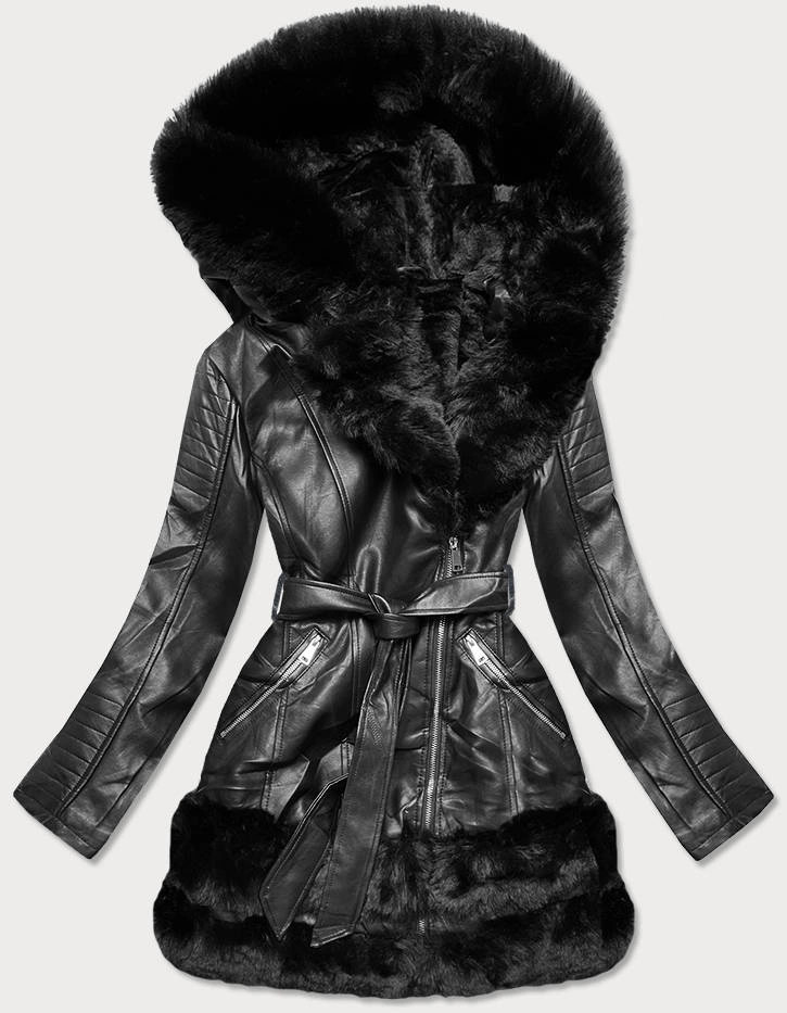 Čierna dámska bunda s kožušinovou podšívkou (b9736) odstíny černé XL (42)