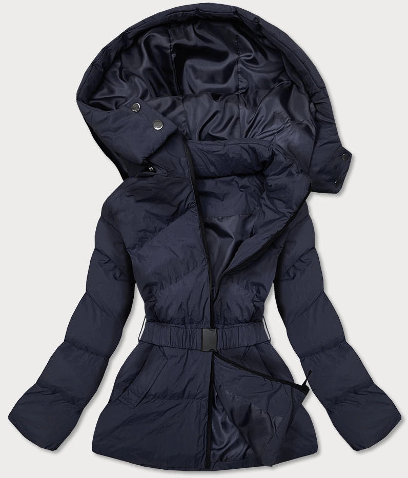 Tmavomodrá dámska prešívaná bunda s opaskom (23060-1) odstíny modré M (38)