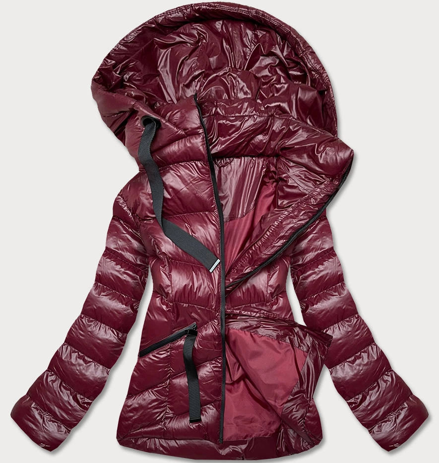 Dámska krátka zimná bunda v čerešňovej farbe (23066-7) odstíny červené L (40)