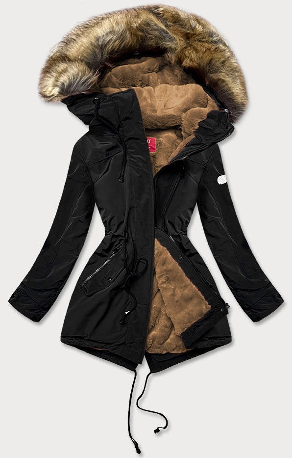 Čierna dámska bunda s kožušinovou podšívkou (m-21207) odstíny černé XXL (44)