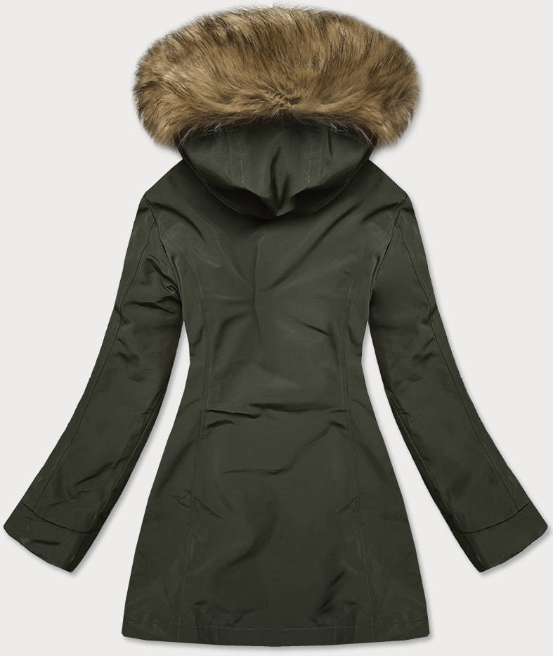 Dámská zimní bunda v army barvě s kožešinovou odepínací podšívkou (M-21005) odcienie zieleni XXL (44)