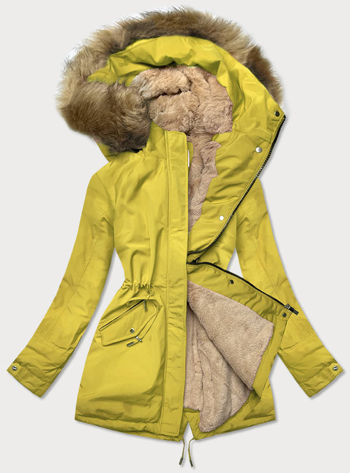 Citrónovo-béžová teplá dámska zimná bunda (W559) žltá XXL (44)