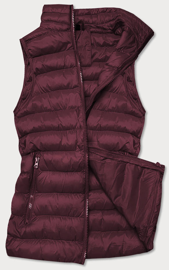 Krátká dámská prošívaná vesta v bordó barvě model 16279830 - J.STYLE Barva: odcienie czerwieni, Velikost: L (40)