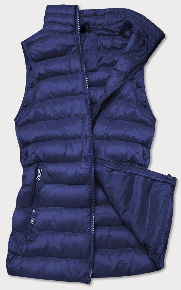 Tmavě modrá krátká dámská prošívaná vesta model 16279835 - J.STYLE Barva: odcienie niebieskiego, Velikost: M (38)