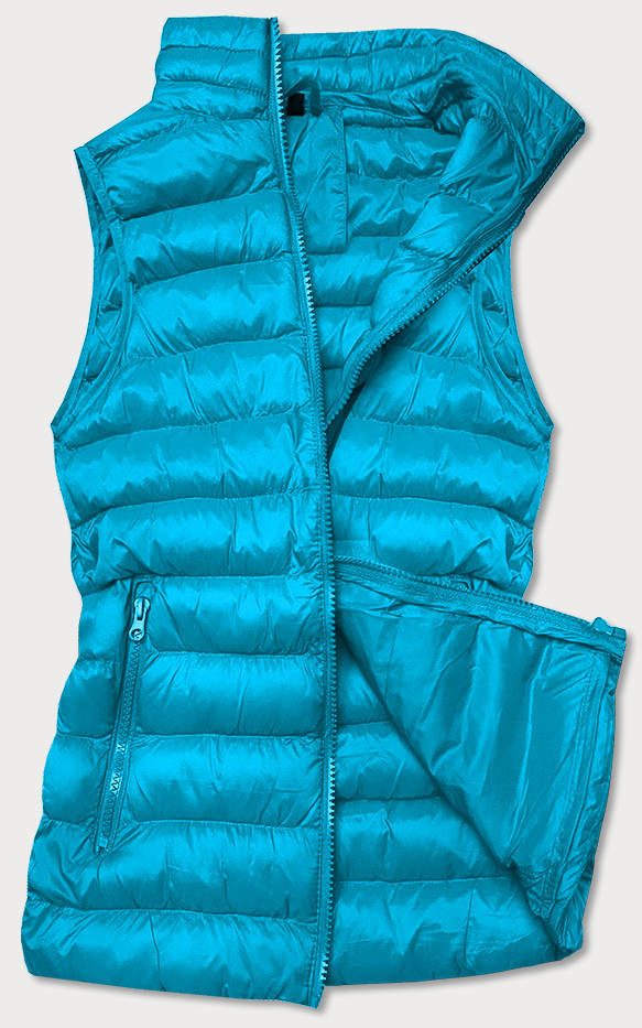 Světle modrá krátká dámská prošívaná vesta (23077-243) Modrá L (40)