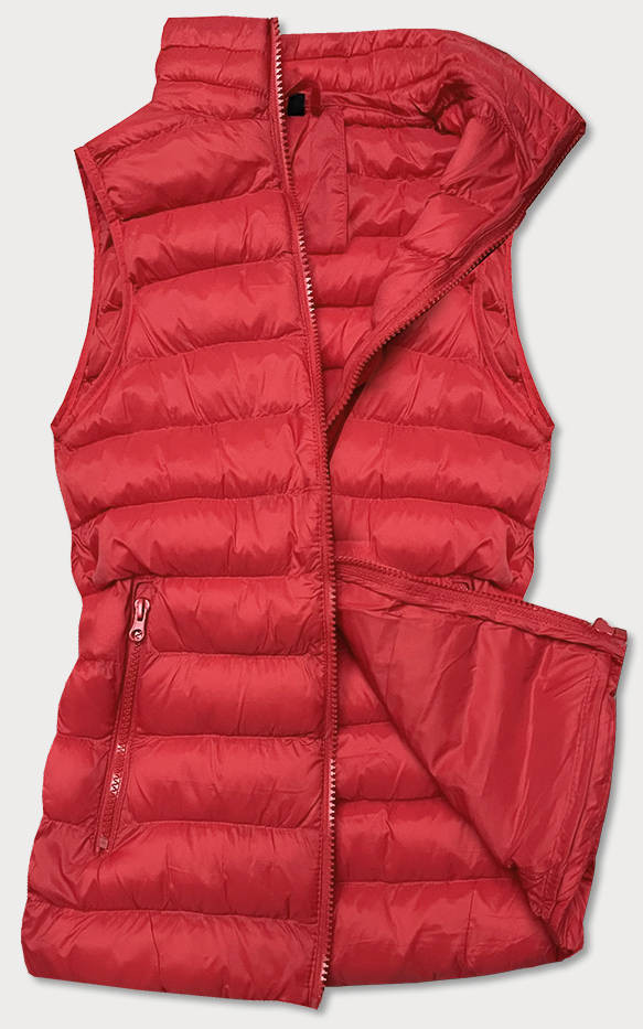 Krátká červená prošívaná dámská vesta model 16279860 - J.STYLE Barva: odcienie czerwieni, Velikost: M (38)
