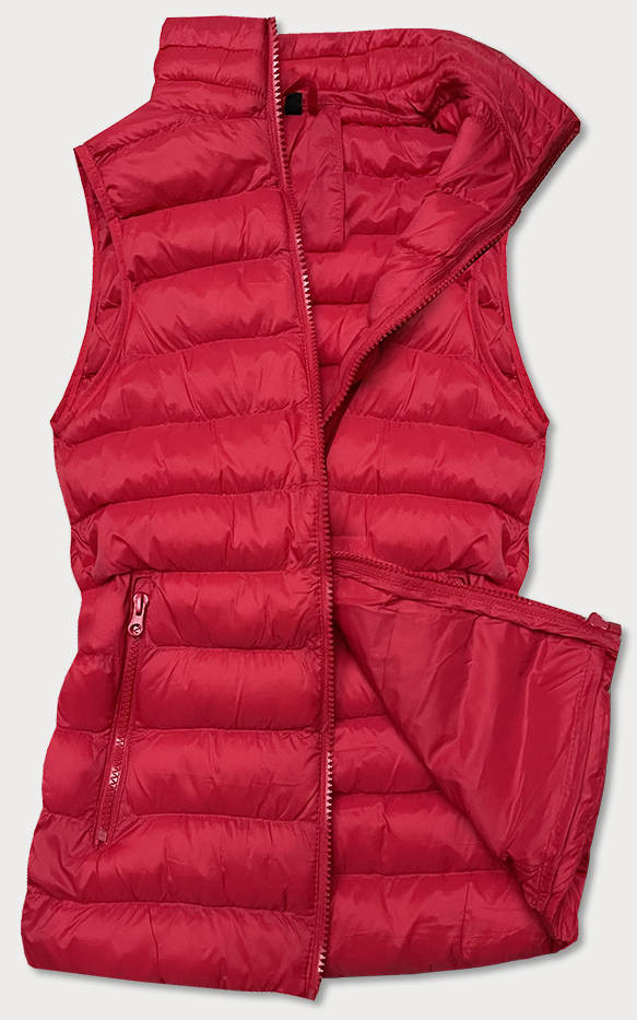 Tmavě červená krátká dámská prošívaná vesta model 16279875 Červená M (38) - J.STYLE