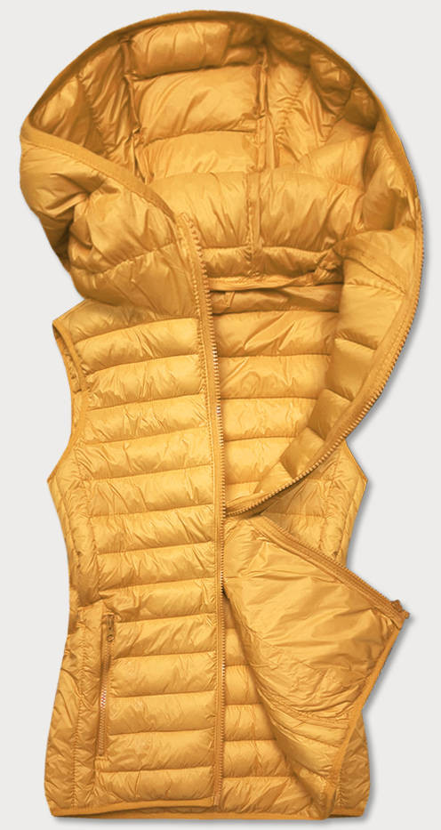 Žltá prešívaná dámska vesta s kapucňou (13072-333) Žlutá XL (42)