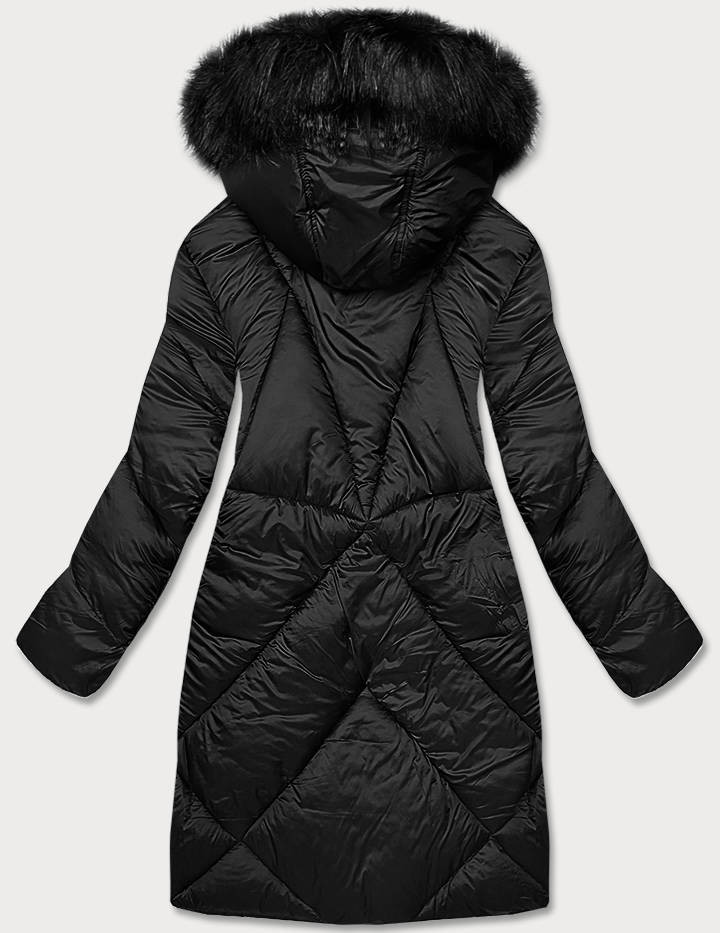 Dlouhá černá dámská zimní bunda (23070-1) odcienie czerni S (36)