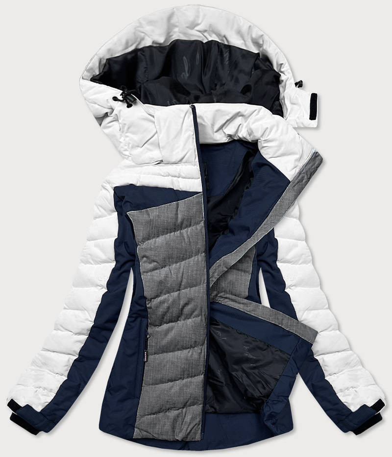 Bielo-šedá dámska zimná športová bunda s kapucňou (B2378) Bílá M (38)