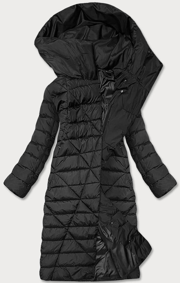 Dlouhá černá dámská zimní bunda s kapucí (MY043) odcienie czerni 46