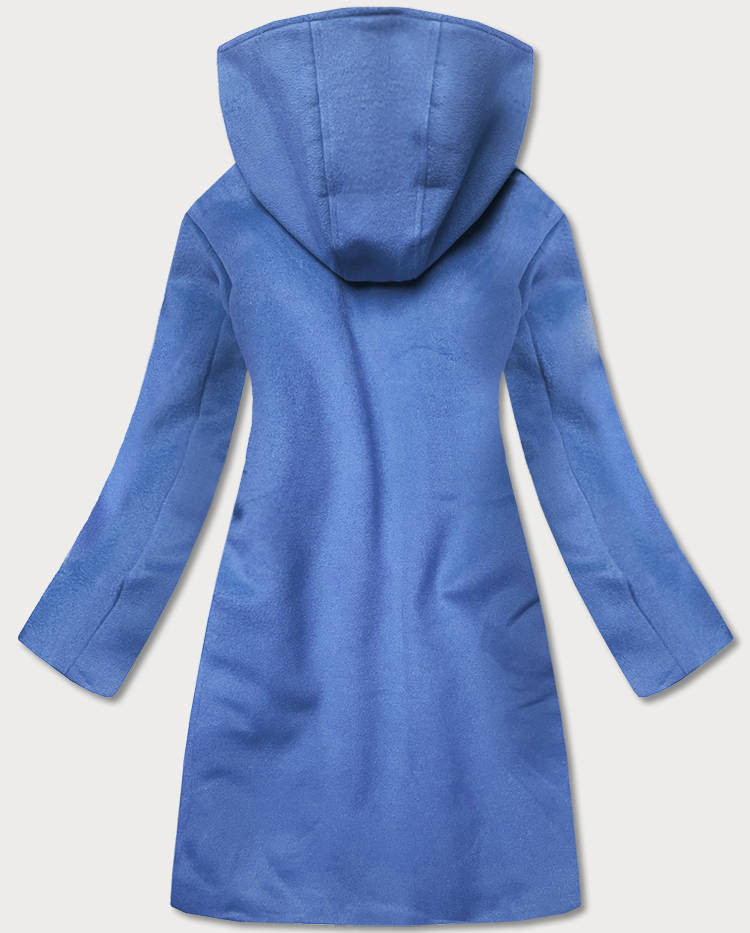 Světle modrý krátký dámský kabát s kapucí (GSQ2311) odcienie niebieskiego S (36)