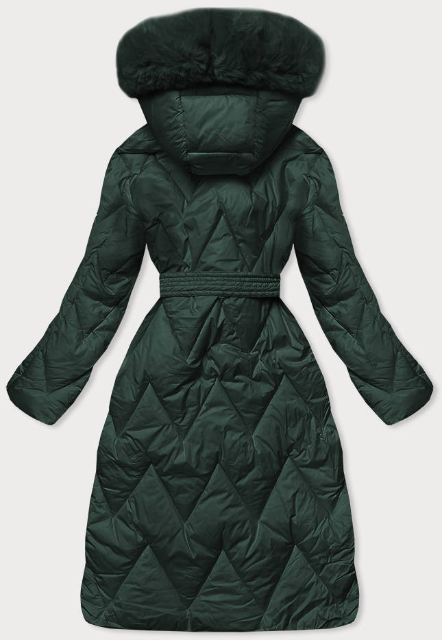 Tmavě zelená dlouhá dámská zimní prošívaná bunda (FM11-4) odcienie zieleni L (40)