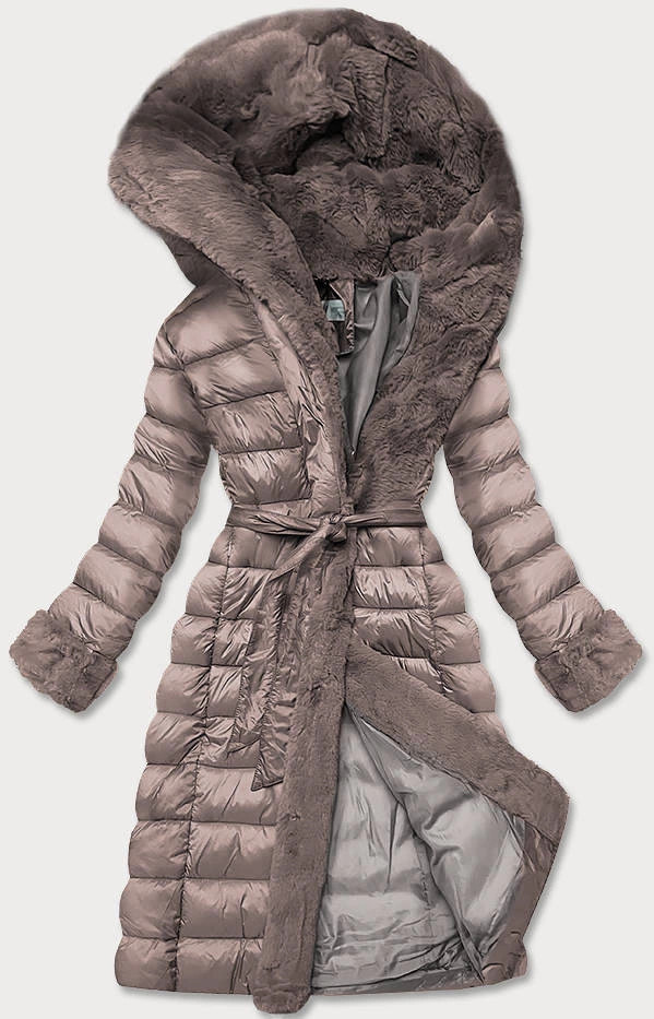 Dámska zimná bunda vo farbe cappuccino s kapucňou (fm09-3) odstíny béžové XL (42)