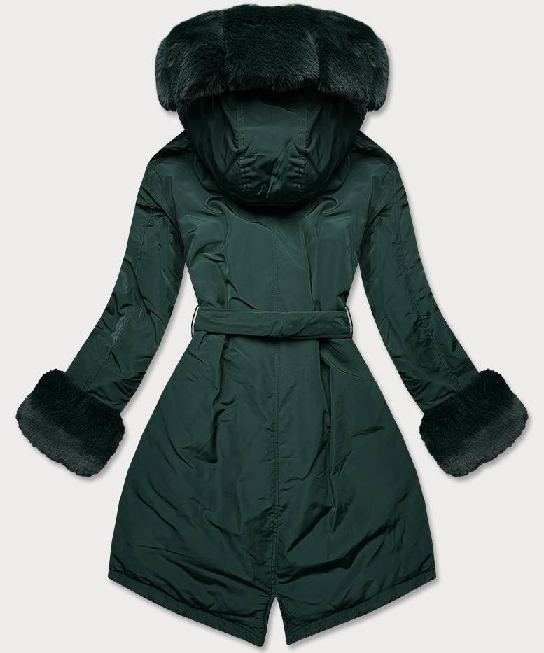Tmavě zelená dámská zimní bunda s páskem (F7039-4) odcienie zieleni XL (42)
