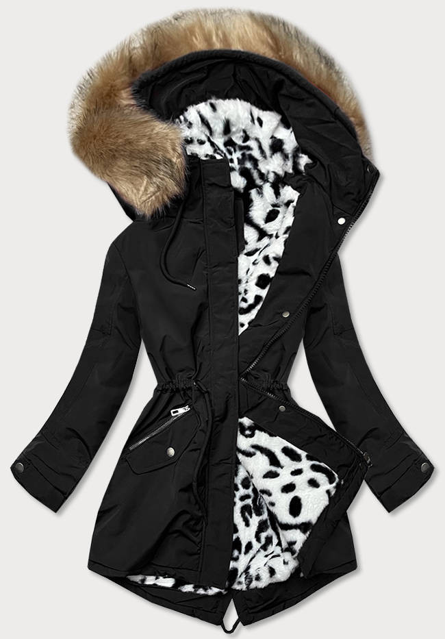 Čierna dámska zimná bunda "parka" s kožušinou (CAN-578) čierna XL (42)