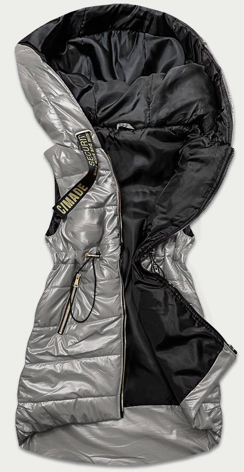 Lesklá vesta v grafitové barvě s kapucí (B9782-70) grafit XL (42)