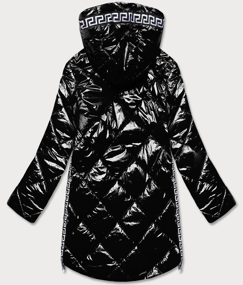 Lehká černá lesklá dámská bunda s lemovkami (LD7258BIG) černá 46