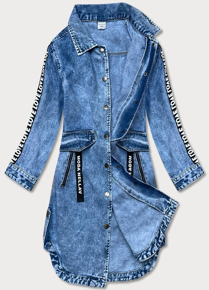 Světle modrá volná dámská džínová bunda/přehoz přes oblečení (POP5990-K) modrá XS (34)