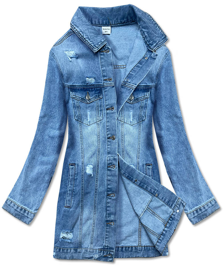 Světle modrá dlouhá džínová bunda (POP7021-LK) Modrá 46
