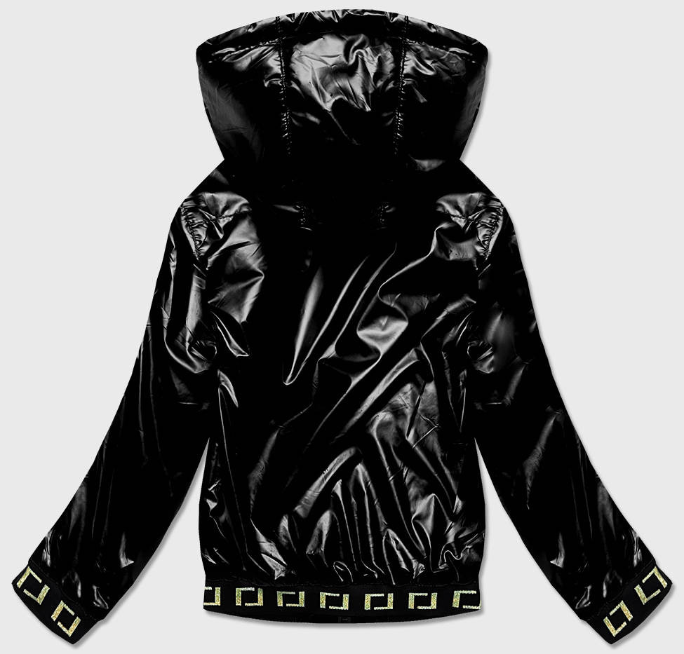 Krátká černá dámská bunda s kapucí (B9787-1) černá XXL (44)