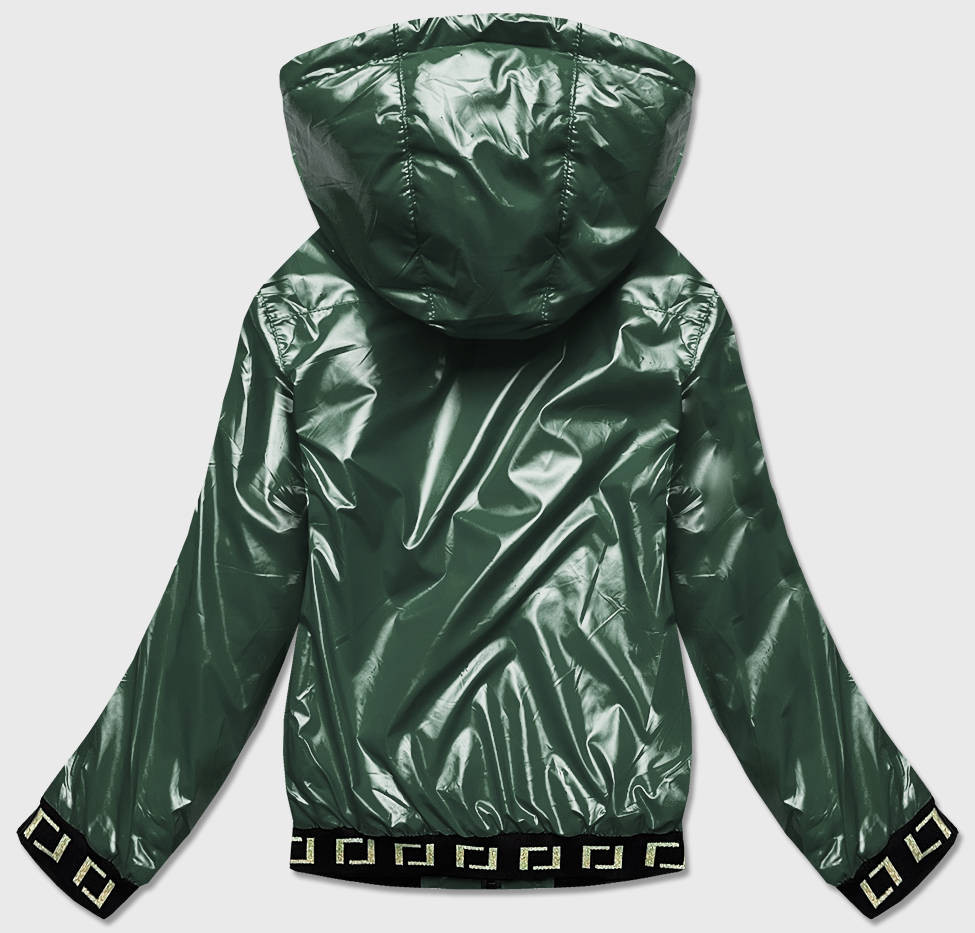 Krátká zelená dámská bunda s kapucí (B9787-10) zelená M (38)
