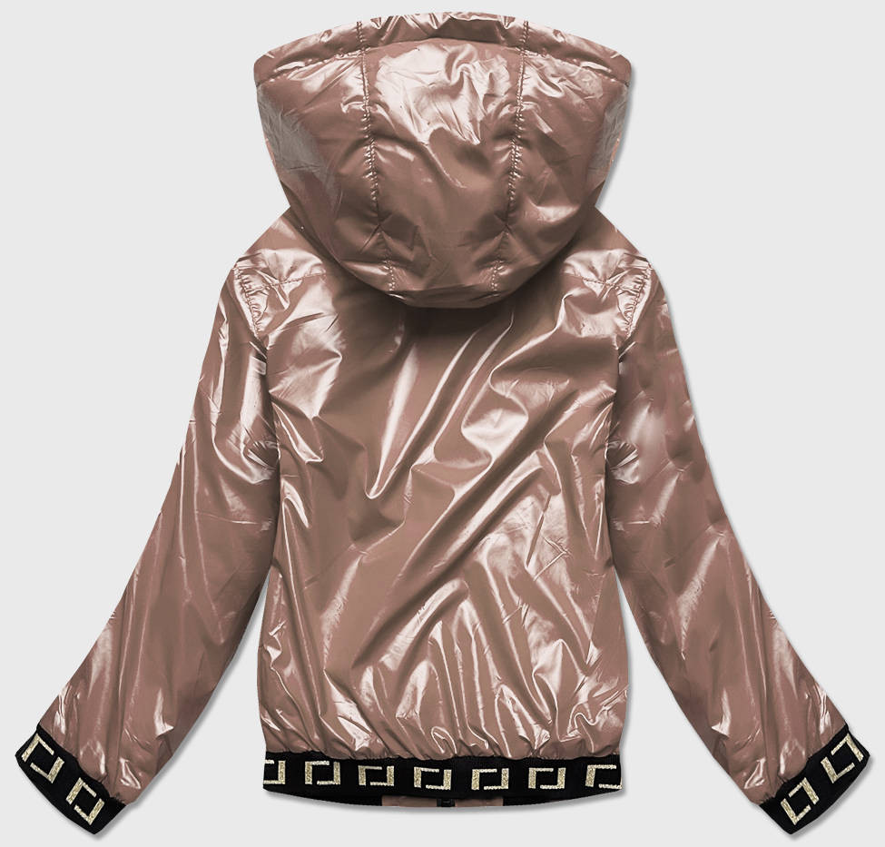 Krátká béžová dámská bunda s kapucí (B9787-12) béžová XL (42)