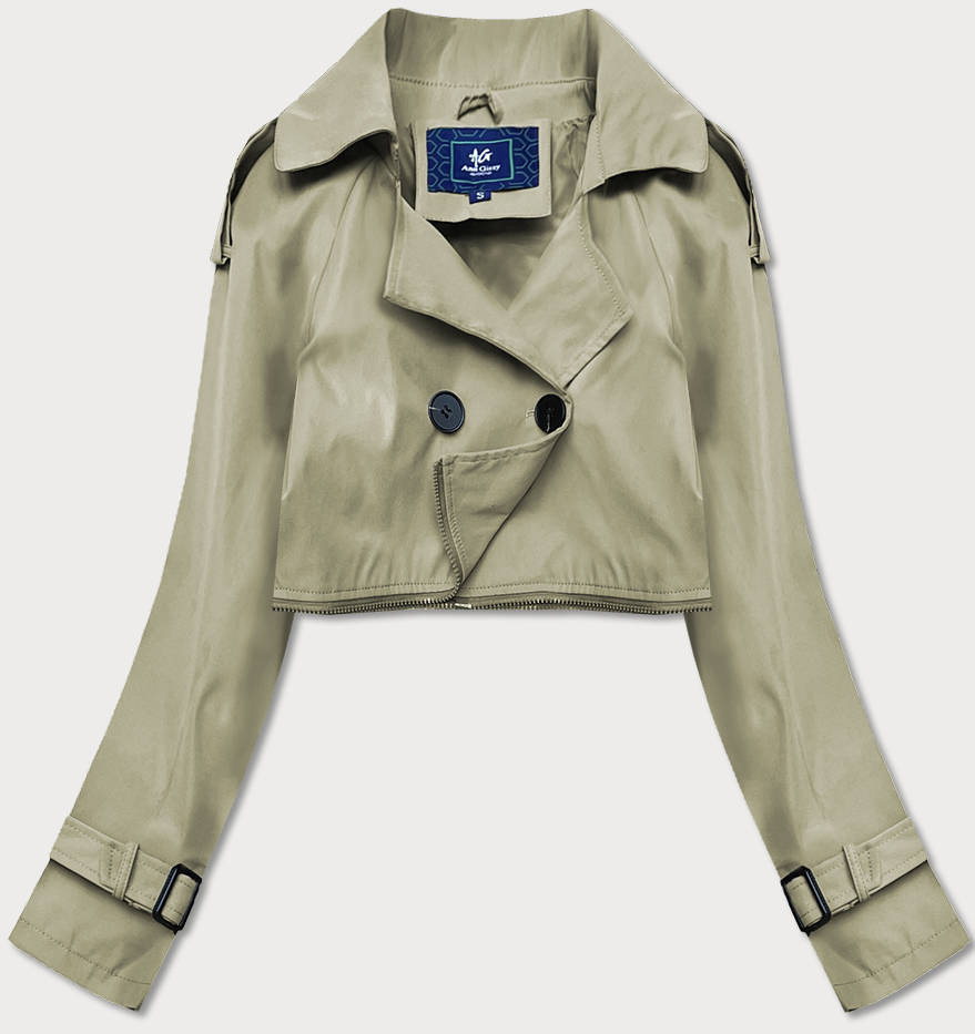 Dvouřadový kabát v khaki barvě s páskem (AG3-011) khaki M (38)