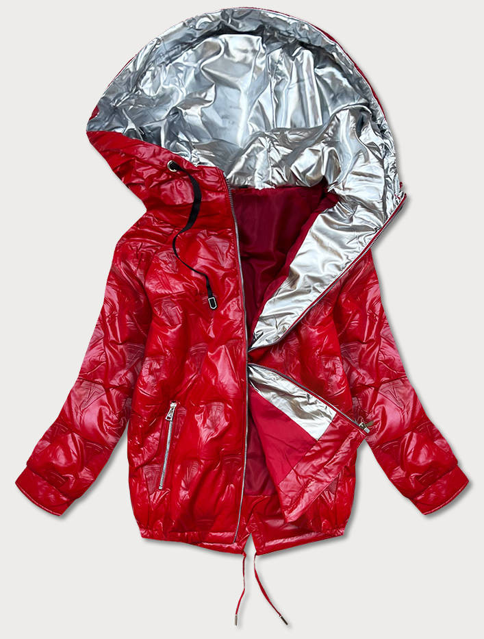 Červená dámská bunda s kapucí a vytlačovaným vzorem (B9765-4) červená S (36)