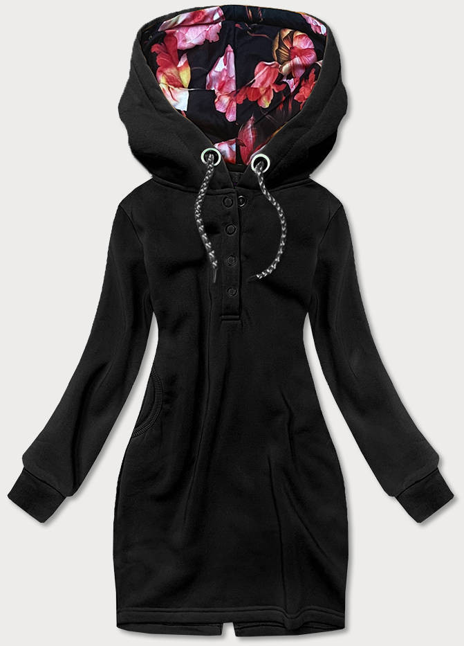 Krátke čierne teplákové šaty s kapucňou (AMG826A) čierna XXL (44)