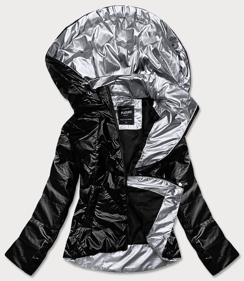Černá dámská bunda se stříbrnou kapucí (RQW-7008) černá L (40)