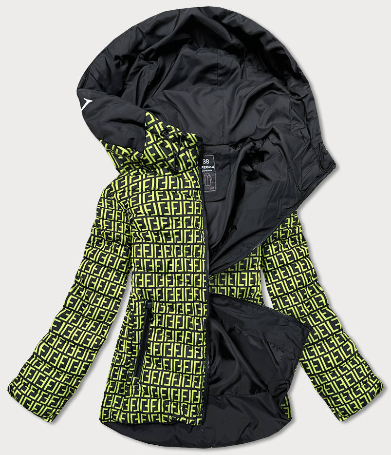Černo-zelená dámská vzorovaná bunda (W711) odcienie zieleni L (40)
