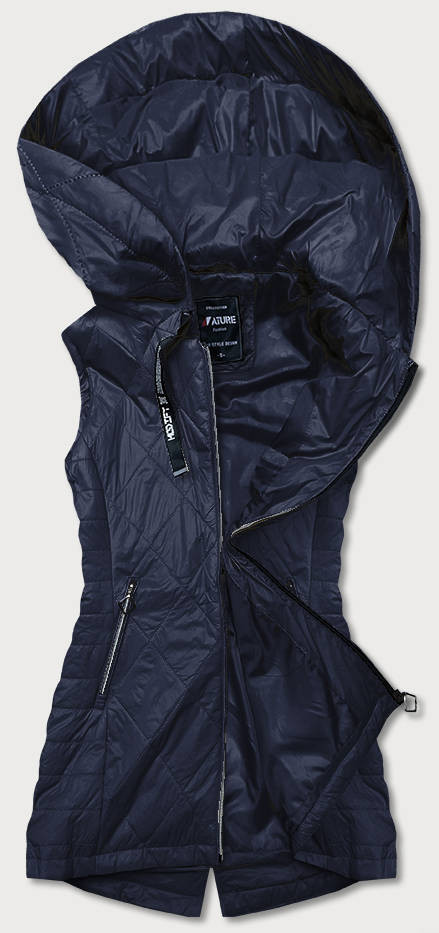 Lehká tmavě modrá dámská vesta s kapucí (RQW-7006) černá M (38)