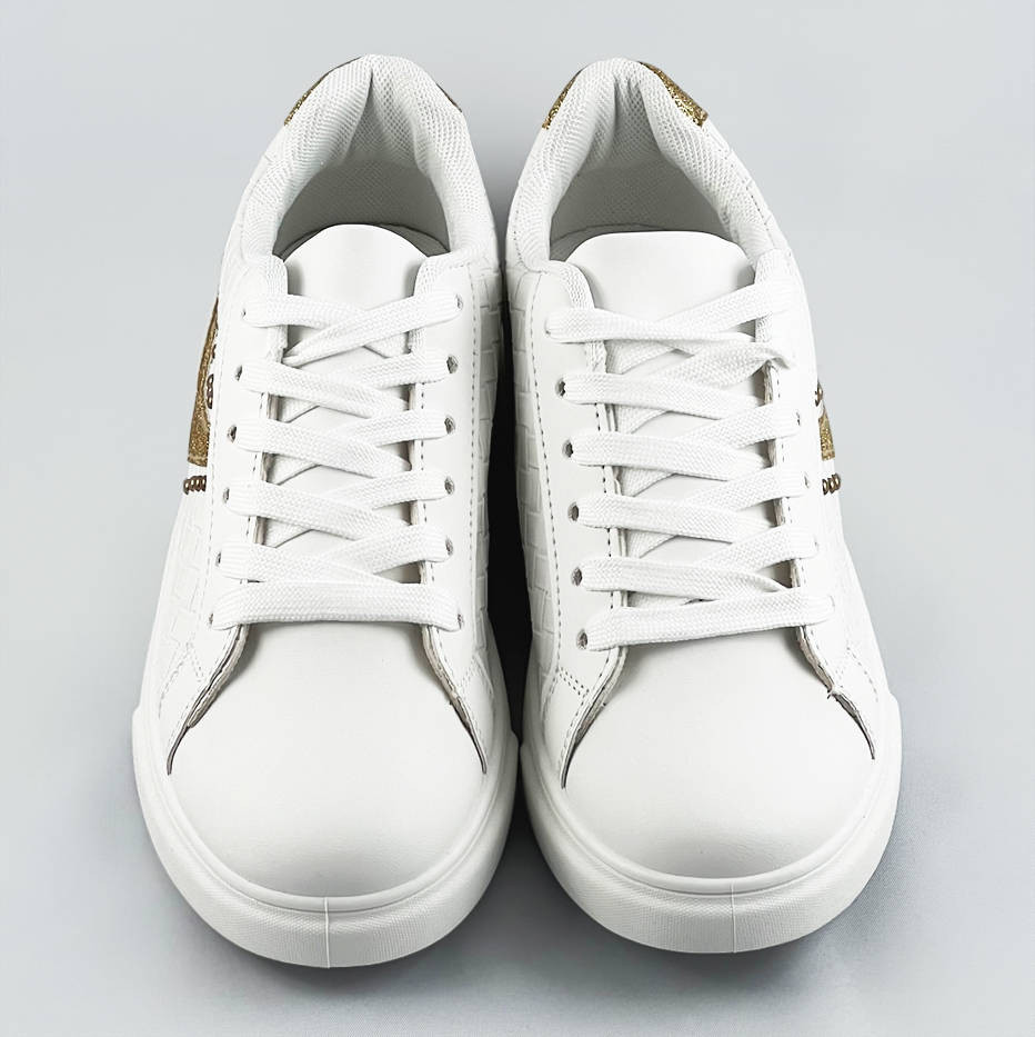 Bílo-zlaté šněrovací dámské sneakersy (RC-03) Bílá jedna velikost