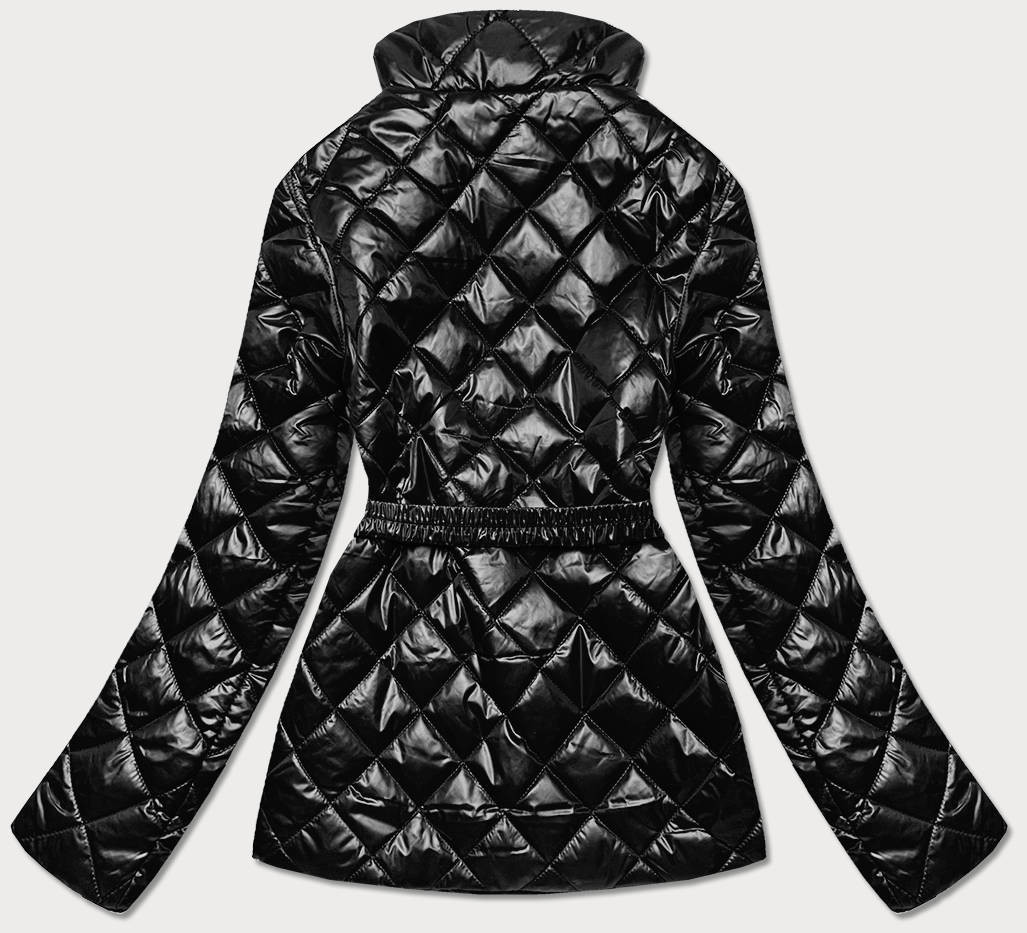 Černá prošívaná dámská bunda s páskem (BH2208) odcienie czerni XXL (44)